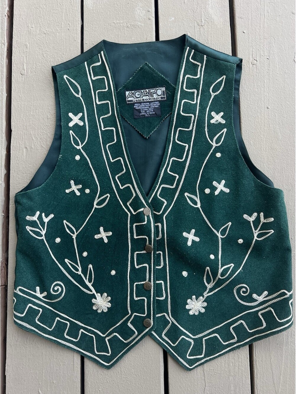 Vintage Agapo Genuine Suede Leather Western Boho Vest Women’s L Petite Green.